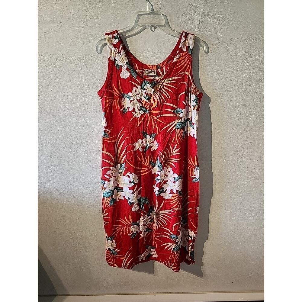 Aloha Hut Women Dress MEDIUM Red Floral Hawaiian Hibiscus Sleeveless Tropical